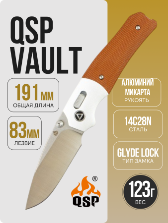 Нож QSP Vault, Stonewash-Satin 14C28N, Silver Bolster/Micarta Tan, QS157-C1